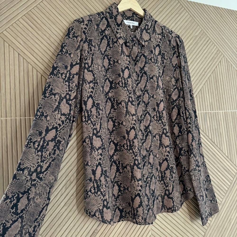 FRAME Silk Snake Print Shirt Top, M